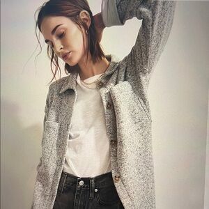 Madewell MWL (Re)sourced Sweater Fleece Shirt-Jacket in Heather Grey Size XL